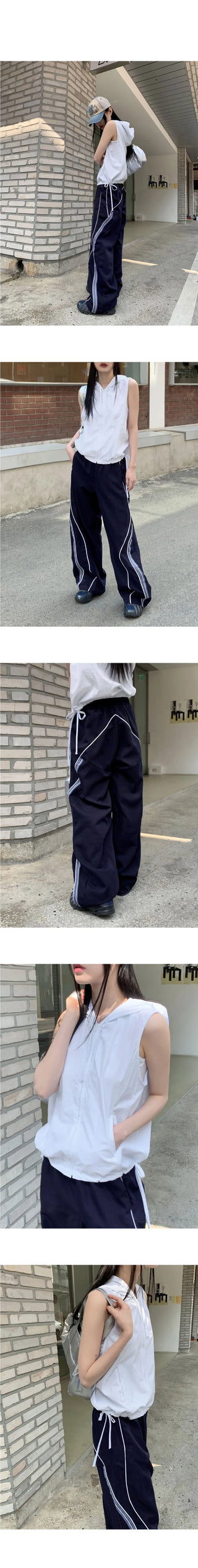 Marinet Nylon Color Piping Long Wide Jjuri Training Pants
