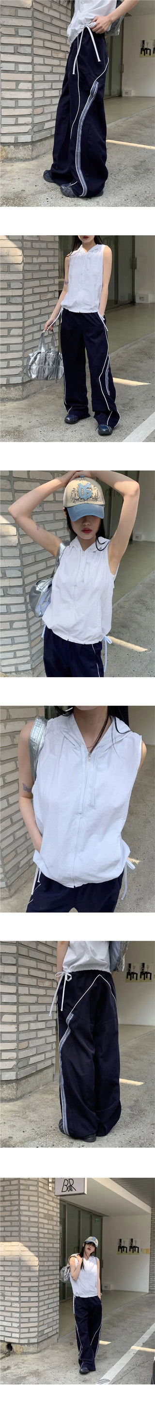 Marinet Nylon Color Piping Long Wide Jjuri Training Pants