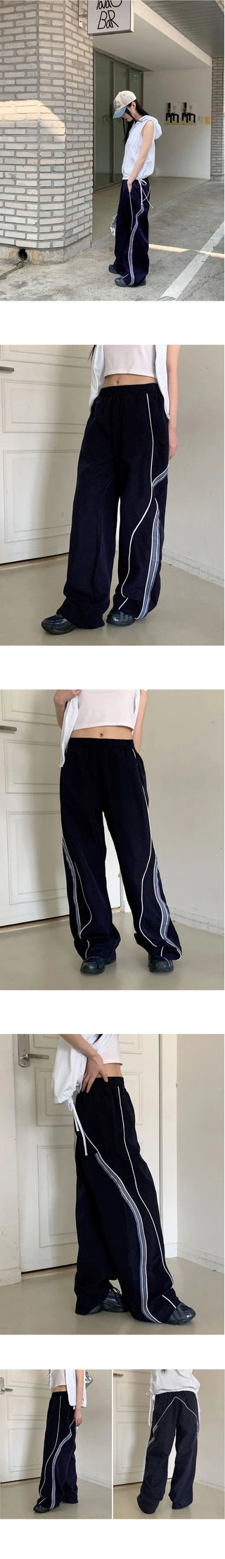Marinet Nylon Color Piping Long Wide Jjuri Training Pants