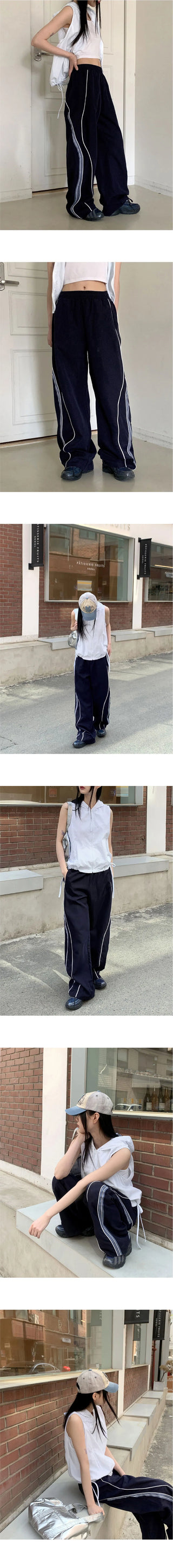 Marinet Nylon Color Piping Long Wide Jjuri Training Pants