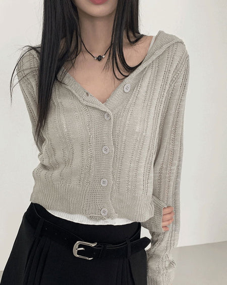 Heeren Sailor Collar Boucle Crop Knitwear Cardigan