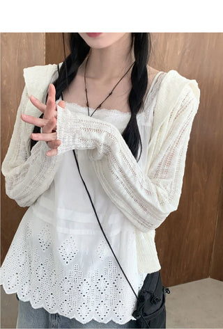 Heeren Sailor Collar Boucle Crop Knitwear Cardigan