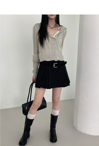 Heeren Sailor Collar Boucle Crop Knitwear Cardigan