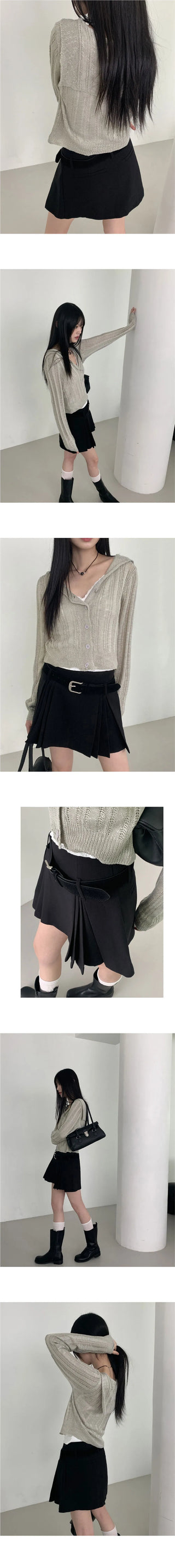 Heeren Sailor Collar Boucle Crop Knitwear Cardigan