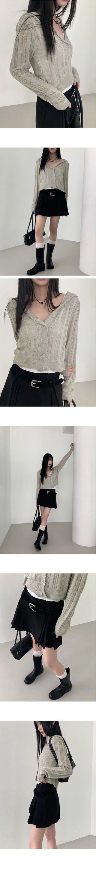 Heeren Sailor Collar Boucle Crop Knitwear Cardigan
