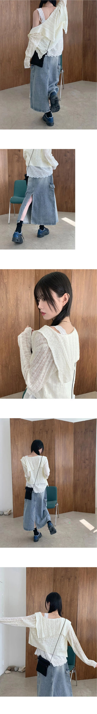 Heeren Sailor Collar Boucle Crop Knitwear Cardigan