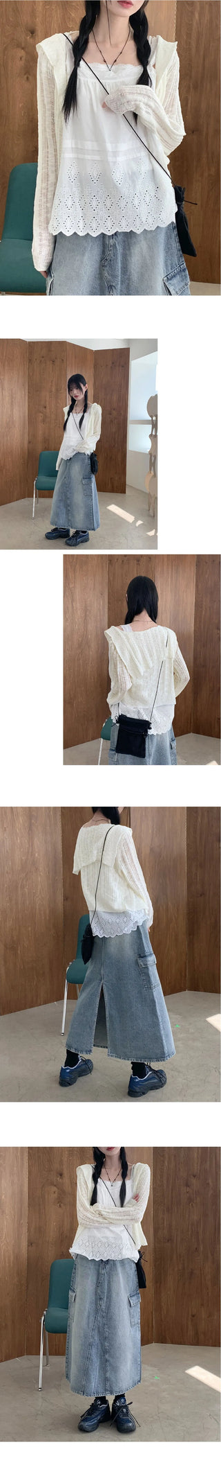 Heeren Sailor Collar Boucle Crop Knitwear Cardigan