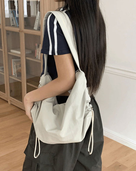 Onka Nylon Shirring String Big Shoulder Crossbody Bag