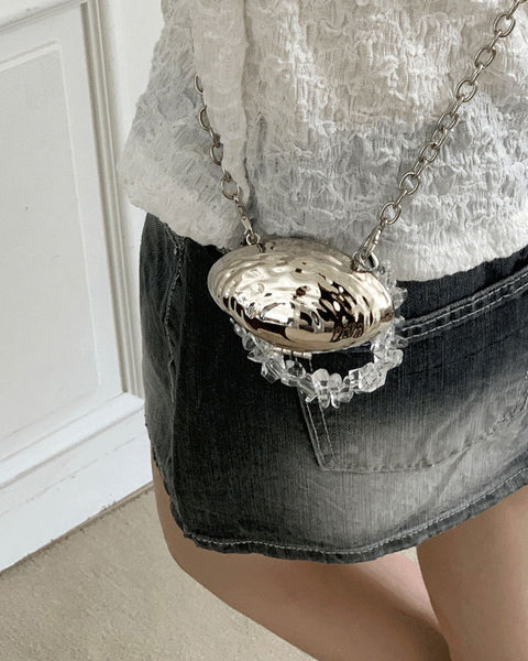 Shake Metal Silver Seashell Mini Tote Crossbody Bag