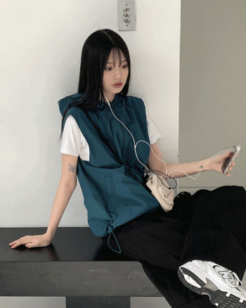 Wrapped String Hooded Nylon Vest