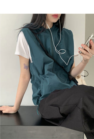 Wrapped String Hooded Nylon Vest