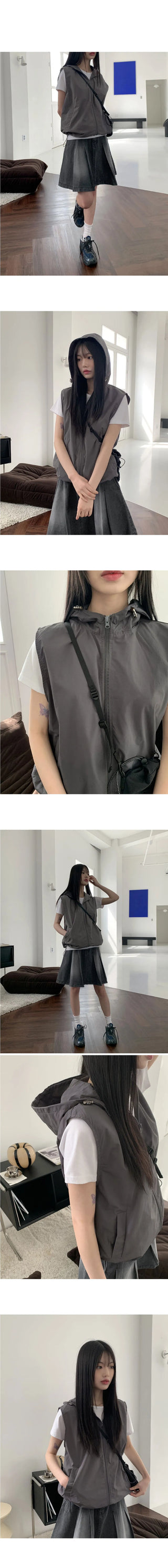 Wrapped String Hooded Nylon Vest