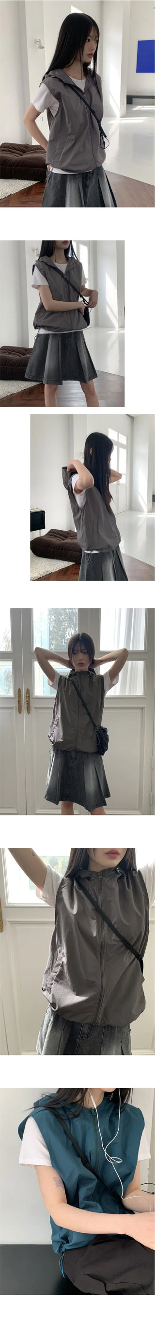 Wrapped String Hooded Nylon Vest