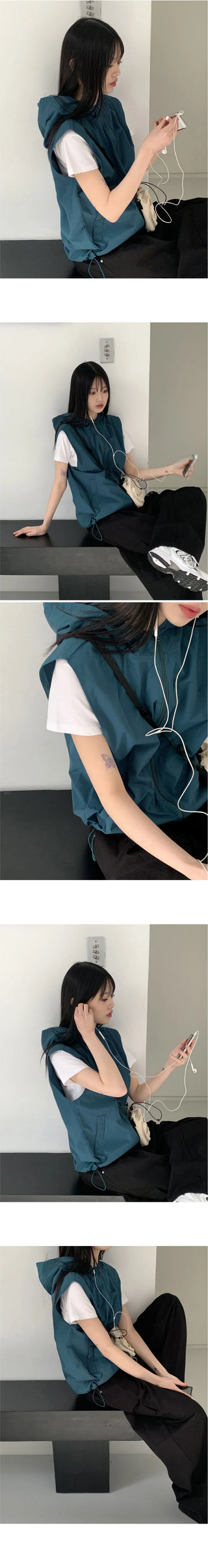 Wrapped String Hooded Nylon Vest