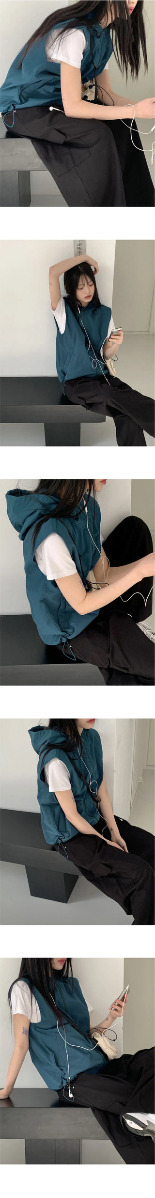 Wrapped String Hooded Nylon Vest