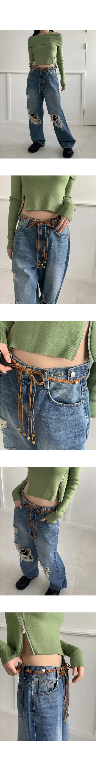 Lotte vintage bohemian hippie beaded thong belt