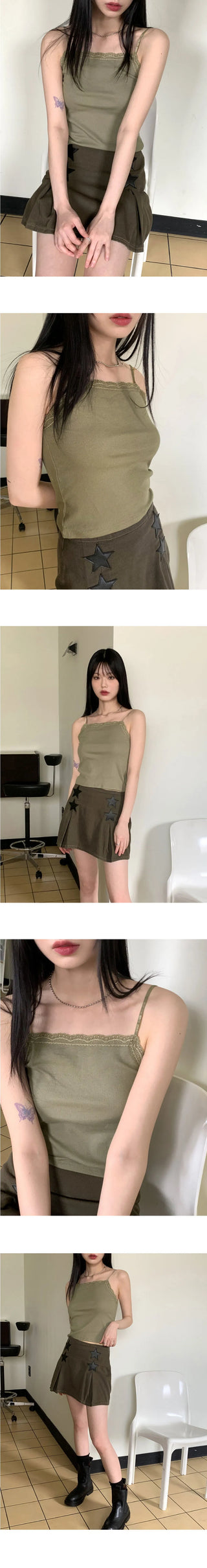 Bonti Square Straight Lace Strap Adjustable Layered Sleeveless