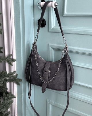Western Buckle Chain Belt Faded Hobo Shoulder Bag