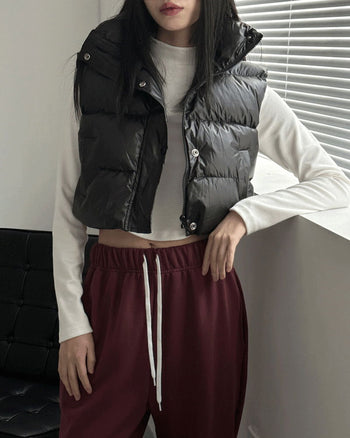 Fitty High-Neck Glossy Crop Vest Padded Jacket
