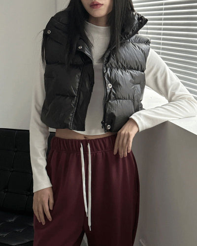 Fitty High-Neck Glossy Crop Vest Padded Jacket