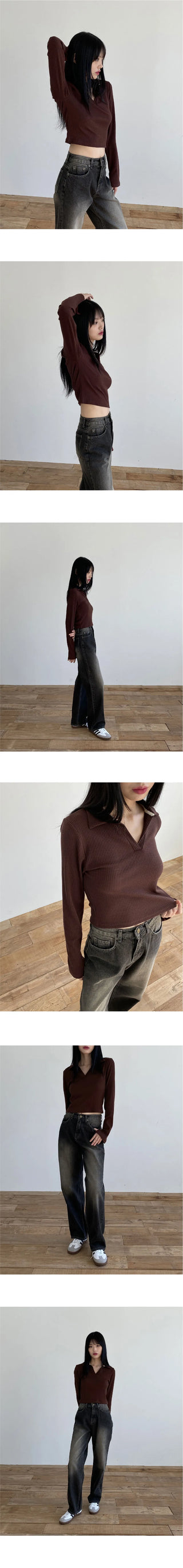 Dyna V- V-Neck collar cropped T-shirt