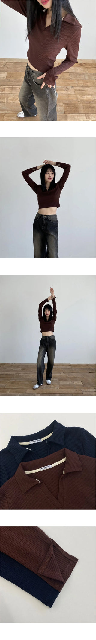 Dyna V- V-Neck collar cropped T-shirt