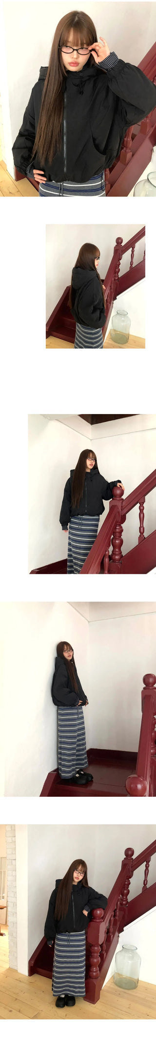 Nua Check Hood Overfit Quilted Padding