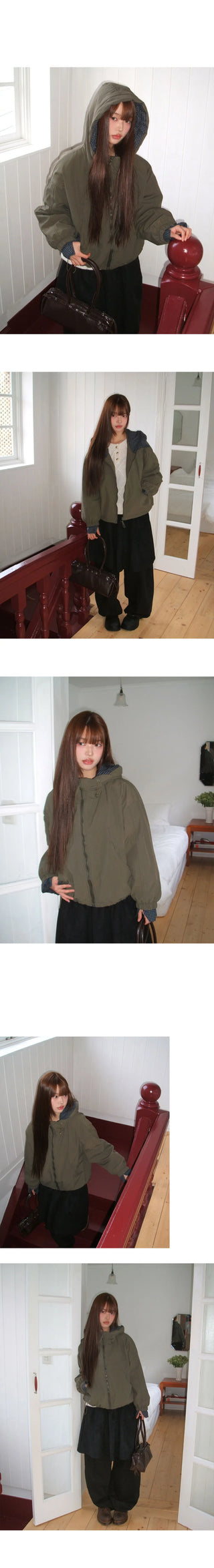 Nua Check Hood Overfit Quilted Padding