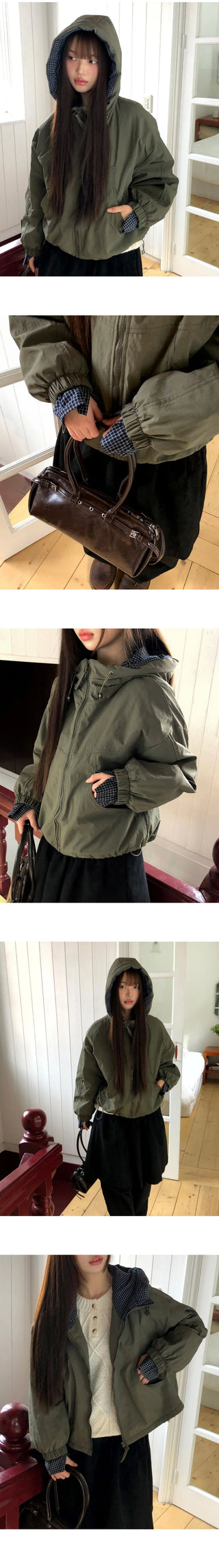 Nua Check Hood Overfit Quilted Padding