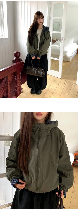 Nua Check Hood Overfit Quilted Padding