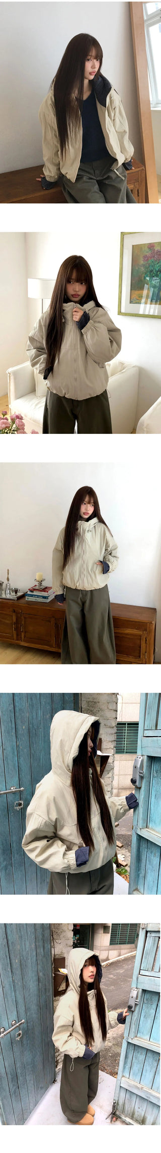 Nua Check Hood Overfit Quilted Padding