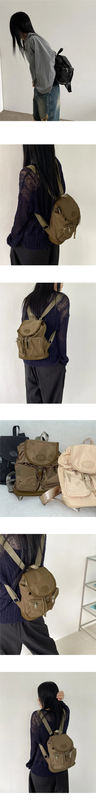 Lauren Nylon String Pocket Buckle Mini Backpack