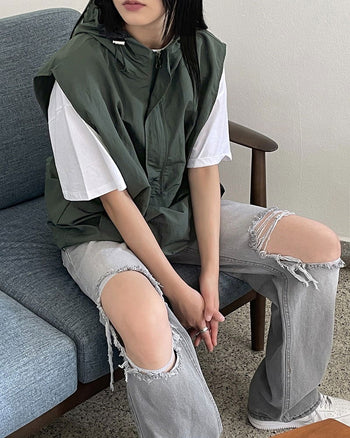 Slow Nylon Hooded Anorak Vest