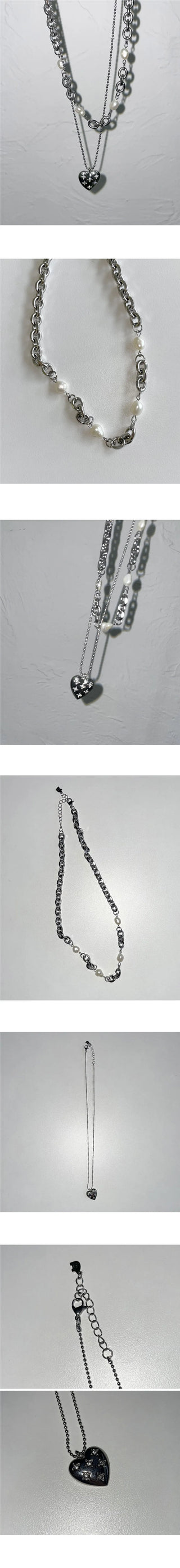 Salty Pearl Chain Heart Layered Necklace