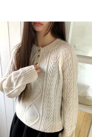 Deha Twisted Henley Neck Button Long Sleeve Knitwear