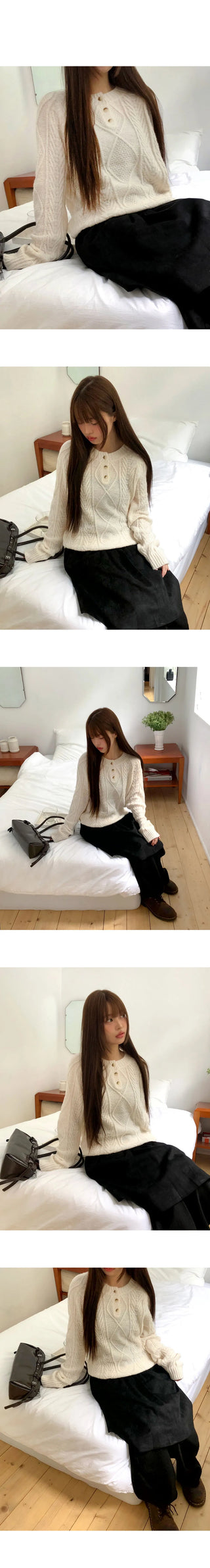 Deha Twisted Henley Neck Button Long Sleeve Knitwear