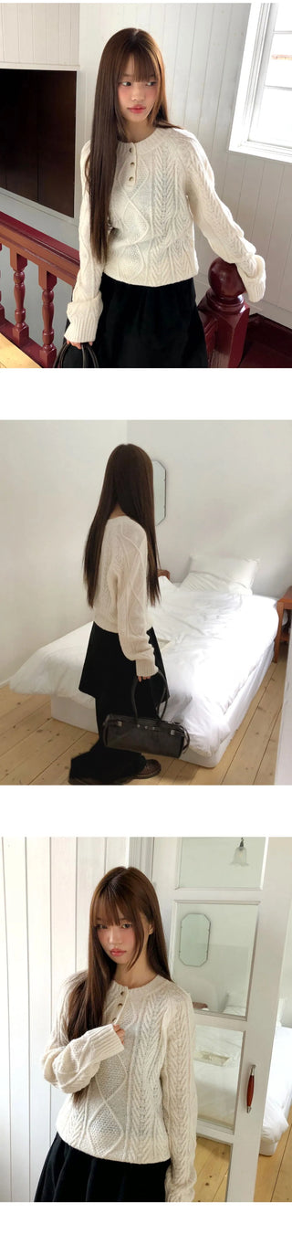Deha Twisted Henley Neck Button Long Sleeve Knitwear