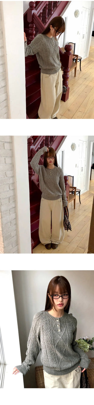 Deha Twisted Henley Neck Button Long Sleeve Knitwear
