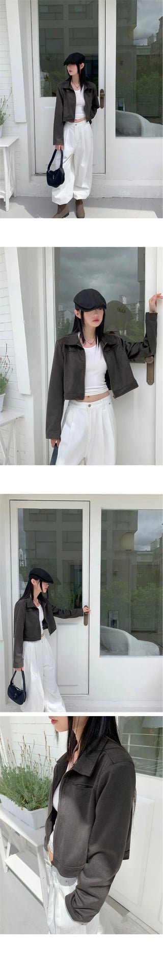 Terry suede pocket cropped jacket