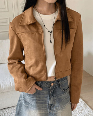 Terry suede pocket cropped jacket