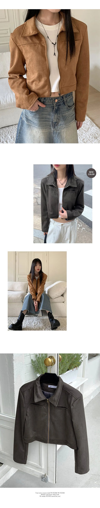 Terry suede pocket cropped jacket