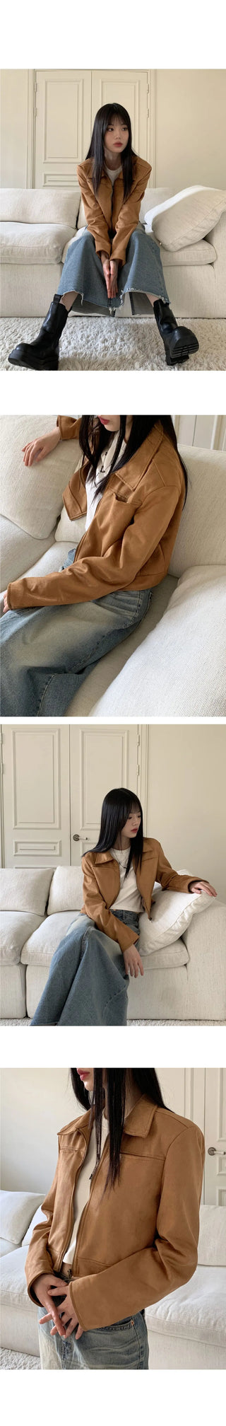 Terry suede pocket cropped jacket