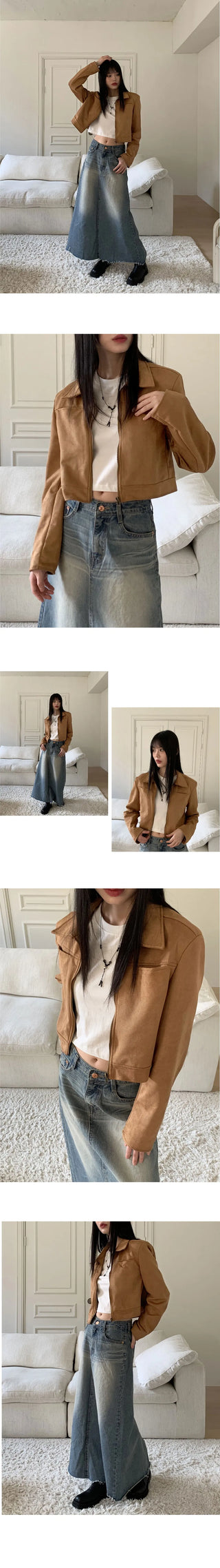 Terry suede pocket cropped jacket