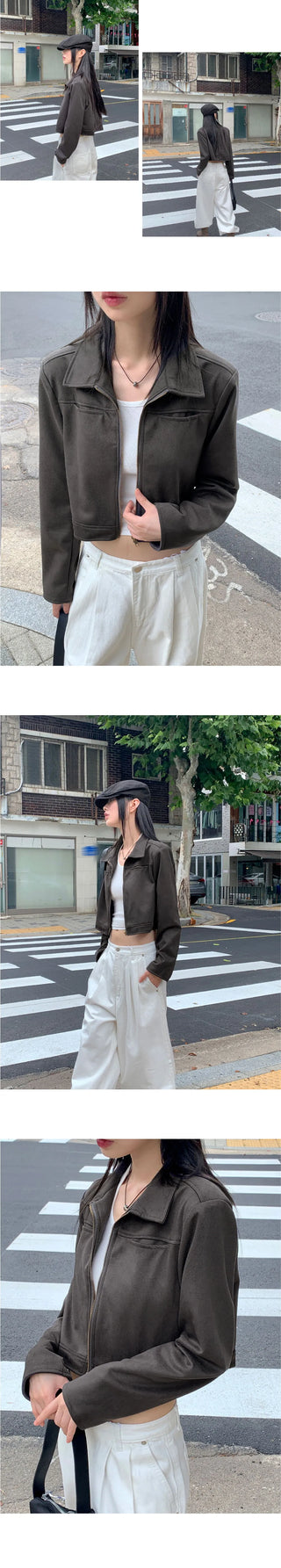 Terry suede pocket cropped jacket