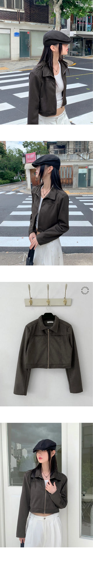 Terry suede pocket cropped jacket