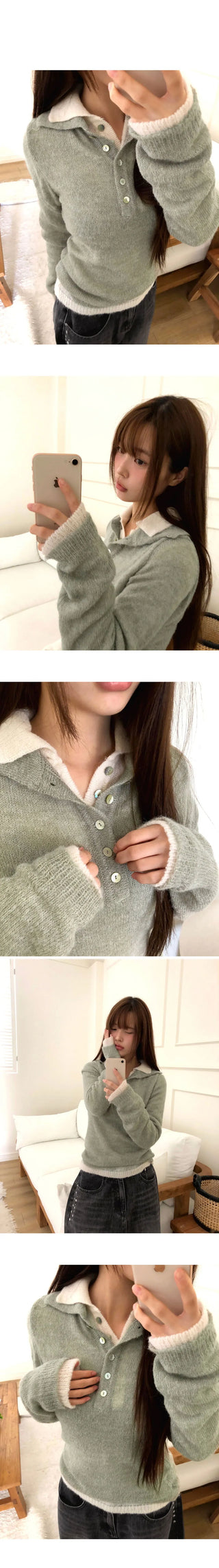 Bekil Henley Neck Collar Wool Long Sleeve Knitwear