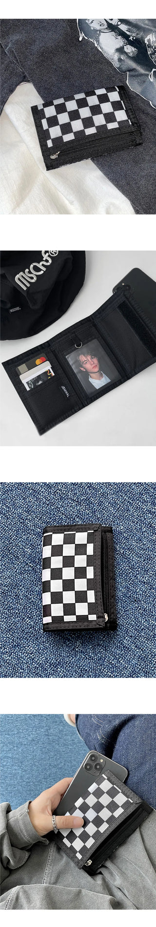 ticker checkerboard velcro wallet