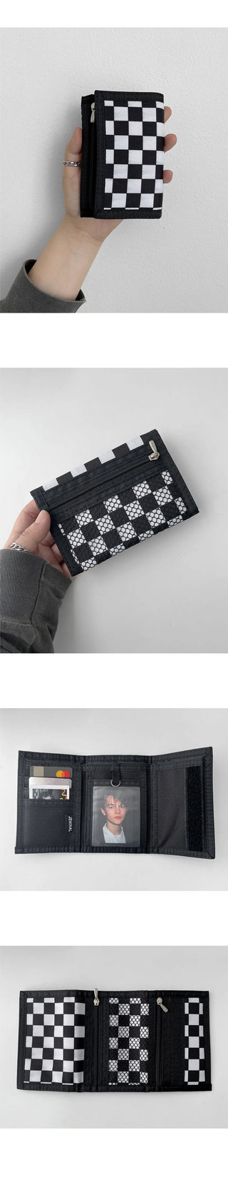 ticker checkerboard velcro wallet