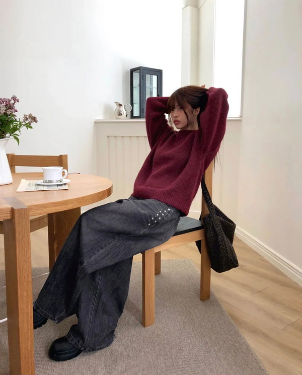 N-Stud Pocket Balloon Fit Faded Denim Long Pants