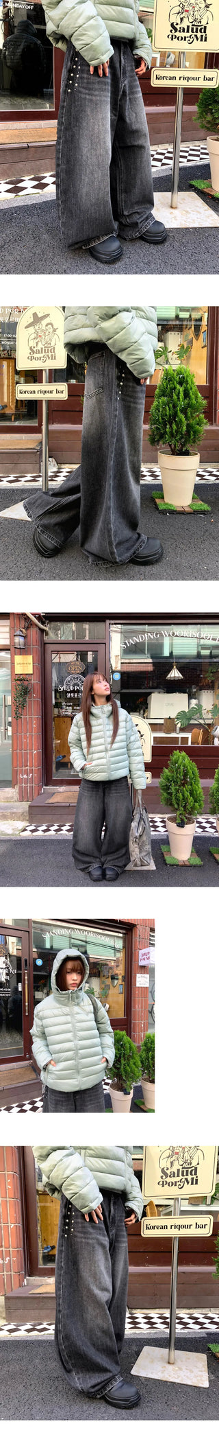 N-Stud Pocket Balloon Fit Faded Denim Long Pants